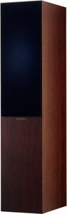 Sloupcový reproduktor Bowers & Wilkins CM7 v tmavém dřevě a černé barvě, detailní pohled zepředu