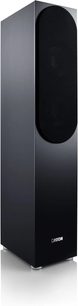 Diffusore da pavimento Canton GLE 70 S2 nero, dal design rettangolare sobrio con griglia frontale in tessuto e logo in basso