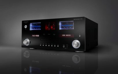Hi-fi systém Advance Paris MyConnect 250 černý, pohled zepředu, modré displeje, stříbrná tlačítka