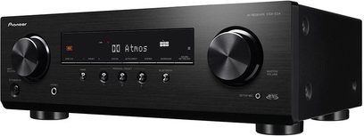 Amplificador home theater Pioneer VSX-534 preto, vista frontal, display LED, botões e controles rotativos na frente