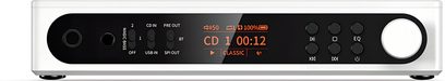 FiiO DM15 R2R hvid hi-fi CD-afspiller, hvid front og sort bånd, orange display og stort hjul