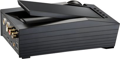 Předzesilovač sluchátek Astell&Kern ACRO CA1000T černý, pohled zepředu v perspektivě, s tlačítky a konektory na přední straně
