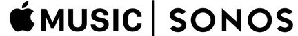 Logo Apple Music a text "SONOS" v černé barvě na bílém pozadí