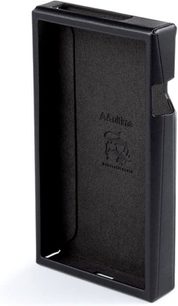 Sort læderetui til Astell&Kern SP3000 musikafspiller, præget logo, sideåbning