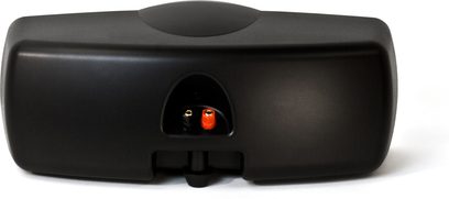 Sort Klipsch Synergy C-10 center højttaler, set forfra, med synlige højttalerenheder og bass-reflex-port