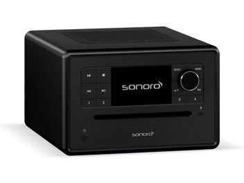 Radio da tavolo Sonoro Elite nera, cabinet rettangolare, schermo centrale, pulsanti laterali e fessura CD frontale