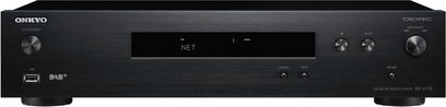 Onkyo NS-6170 sort netværksforstærker, frontvisning, sort front med LED-skærm og kontrolknapper