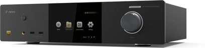 Zidoo Neo Alpha sort multimedie-afspiller, front med rund skærm, trykfølsomme knapper, USB-porte og SD-kortlæser, set forfra
