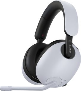 Sony Inzone H9 gaming-headset in wit en zwart mat plastic met oorkussens van kunstleer, gewatteerde hoofdband en neergeklapte microfoonarm, rechter zijaanzicht