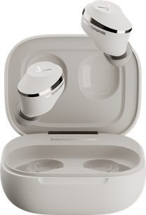 Beyerdynamic Amiron 300 kulak içi kulaklık, açık şarj kutusu, eğimli kulaklıklar, pürüzsüz bitiş ve metal detaylar ile bej renk