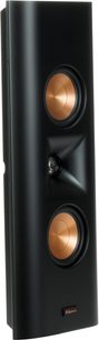 Altavoz de pared Klipsch RP-240D negro y delgado con dos altavoces cobrizos y tweeter central