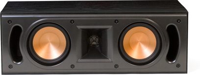 Klipsch RC-42 MkII sort centerkanal, set forfra, med to runde højttalere og en central diskant