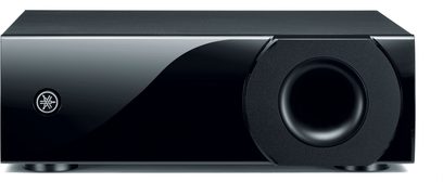 Yamaha YSP-3300 sort soundbar, set forfra, rektangulær forlænget form, mat sort finish, rund central højttaler