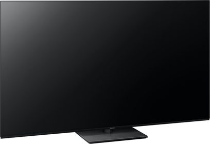 Højdefinitionsfjernsyn TV-65Z85AEG, sort fladskærm, set fra trekvart vinkel, med rektangulær central fod