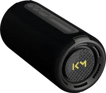 Altoparlante Bluetooth portatile Loewe We. HEAR pro nero, vista angolata, formato cilindrico con comandi sulla parte superiore