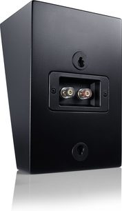Altavoz Dolby Atmos Canton AR 4 S2 negro, vista trasera con bornes de conexión plateados y soportes de pared