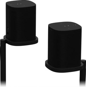 Due piedistalli per diffusori Sonos per One, One SL e Play:1 neri, cilindrici, in tessuto nero a maglia, visti di fronte