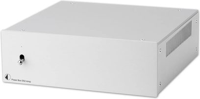 Pro-Ject Power Box DS2 Amp alimentatore esterno argento vista frontale tre quarti con interruttore in facciata