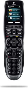 Logitech Harmony 900 zwarte universele afstandsbediening, vooraanzicht, met kleurenscherm, knoppen en numeriek toetsenblok