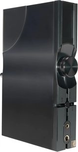 Hi-fi sluchátkový předzesilovač iFi Audio Neo iDSD 3 černý, vertikální, velký ovladač hlasitosti, dvojitý sluchátkový výstup na čelním panelu