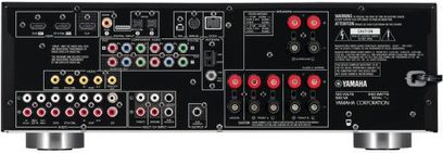Amplituner kina domowego Yamaha RX-V463, widok z tyłu, złącza audio/wideo analogowe i cyfrowe, gniazda głośnikowe, antena FM