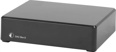 Аудио конвертор DAC Pro-Ject Dac Box E черен, правоъгълен корпус в матово черно, изглед отпред и отгоре