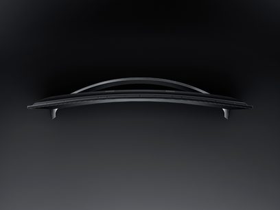 Panasonic TX-65CR850 ultra-slim curved black TV, close-up front view centered on the turned-off screen and stand