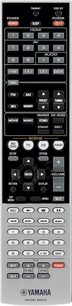 Sort Yamaha RAV359 WN08930 fjernbetjening med grå knapper og LCD-skærm, set forfra