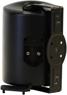 Elipson RAIN 6 sort højttaler i sort lak, set forfra, cylindrisk form, sort gitter, stik på bagsiden