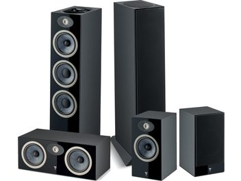 Focal Pack Theva N°3-D svarte gulvhøyttalerpakke, 5 høyttalere i forskjellige størrelser, matt svart finish