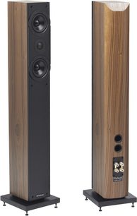 Highland Audio Oran 4303 gulvhøjttalere i træ, 2 sorte højttalere, diskant med kuppel, set forfra