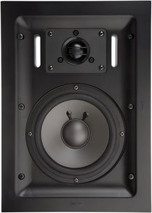 Вбудована настінна акустична система ArtSound FL301 чорного кольору, вигляд спереду, великий круглий вуфер і верхній круглий твіттер