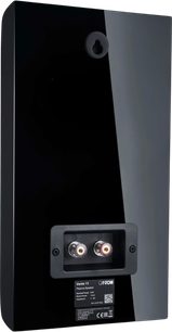 Diffusore da parete Canton Vento 11 nero lucido, vista posteriore con morsettiera di connessione e fissaggio superiore