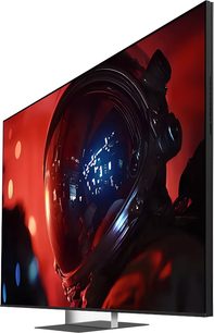 Televisor Sony BRAVIA 9 II K65XR9 negro de pantalla delgada sobre soporte central, vista de tres cuartos con imagen de astronauta rojo