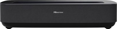 Hisense PL1 projektor, set forfra, sort rektangulært kabinet, centreret logo, glat overflade