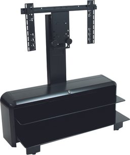 Sort TV-møbel med drejelig og højdejusterbar TV-holder, 2 glashylder, rektangulær base