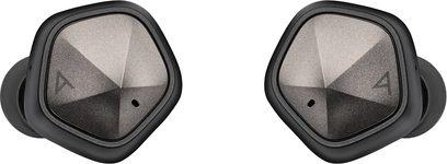 Cuffie hi-fi aperte Astell&Kern AK UW100 nere, vista frontale dei due padiglioni, forma triangolare, griglia metallica
