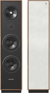 Par højtalere Unitra ZGZ-801, amerikansk valnød, sort frontpanel, 3 højttalere og diskant, linnedug på den ene