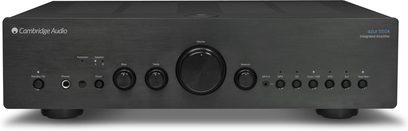 Cambridge Audio Azur 550A sort hi-fi stereforstærker, frontpanel, frontvisning, knapper og stik