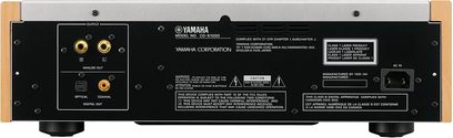 Yamaha CD-S1000 sort CD-afspiller, bagside, analog og digital tilslutning, strømforsyningsvælger, nærbillede
