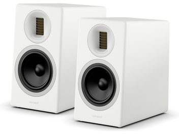Coppia di diffusori da scaffale Sonoro Orchestra Slim Gen 2 bianchi, cabinet rettangolare con altoparlante frontale nero