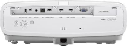 Epson EB-QB1000 wit, achteraanzicht, diverse aansluitingen, HDMI-poorten, USB, LAN, RS-232C, menuknoppen, centrale voeding