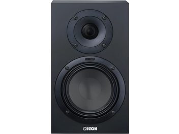 cassa acustica da parete Canton GLE 10 S2 nera vista frontale con tweeter circolare sopra un grande woofer