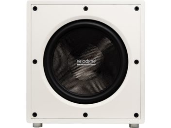 Velodyne VI-Q 15 Subwoofer weiß, Frontansicht mit großem zentralen schwarzen Lautsprecher