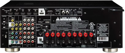 Pioneer VSX-1021-K sort hjemmebiografsforstærker, bagside, analog og digital lyd/video-tilslutning, højttalerstik