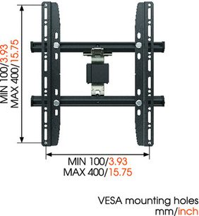 Vogel's Wall 1225 sort vægbeslag til fladskærm, frontvisning, minimumsmål 100/3,93 og maksimumsmål 400/15,75 mm/tommer