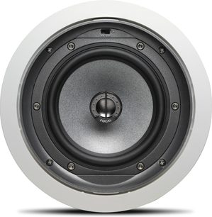 Focal Electra IC 1002 indbygget højttaler, set forfra, cirkulær metallisk grå højttaler med central sort diskant