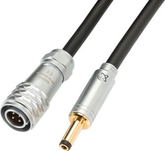Ferrum Audio strømforsyningskabel DC JACK 2.1 sort med sølvfarvet DIN-stik og DC-jack med forgyldt spids