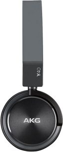 Åbent hi-fi hovedsæt AKG Y40 i sort, set fra venstre profil, rund sort ørepude, mørk grå hovedbøjle med hvidt "AKG"-logo