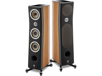 Focal KANTA N°3 golvhögtalare, design i lackerad valnöt och matt svart, 3 högtalarelement, metallfötter
